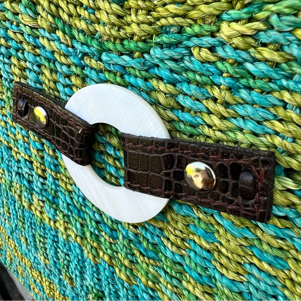 EMMA ROSE Woven Raffia Straw Green Shoulder Strap Bag Tote Beach Resort Artsy - Picture 8 of 16